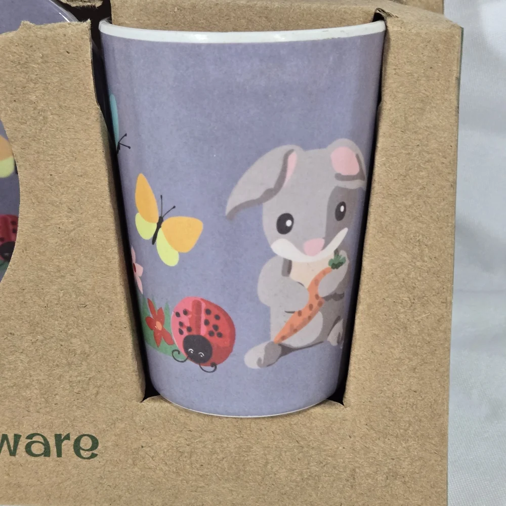 Kids Tableware Set Plate Bowl Cup Bunny Rabbit Butterfly Ladybug Flowers Rare